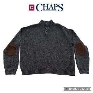 Chaps vintage men leather elbow patch mock neck pullover sweater size XXL